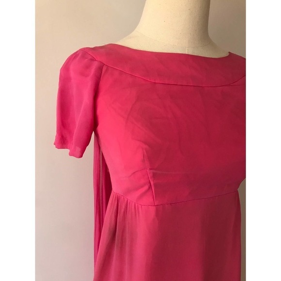 Vintage‎ 1960s Pink Chiffon Dress - Bubblegum Pink Mini Dress - Cape - Picture 5 of 9